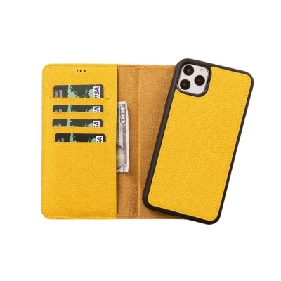 ÇOK SATAN Apple iPhone 11 Pro Max Uyumlu Deri Cüzdanlı Kılıf FL12 Sarı