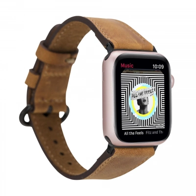ÇOK SATAN Apple Watch Uyumlu Deri Kordon 38-40-41mm Roma G19 Taba