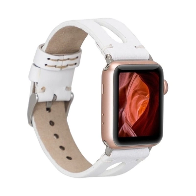 ÇOK SATAN Apple Watch Uyumlu Deri Kordon BA2 42-44-45mm F3 Beyaz