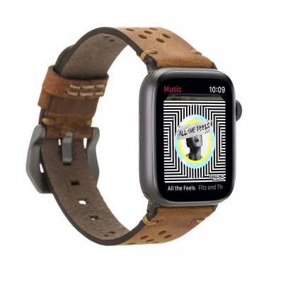 ÇOK SATAN Apple Watch Uyumlu Deri Kordon Vigo 42-44-45mm G19 Taba