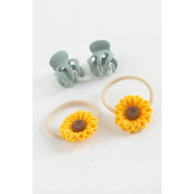 ÇOK SATAN Ayçiçeği Lastikli Mandal Toka 4 Adet