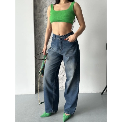 Baggy süper taş bıyık yıkama kahve tint jeans pantolon d2007