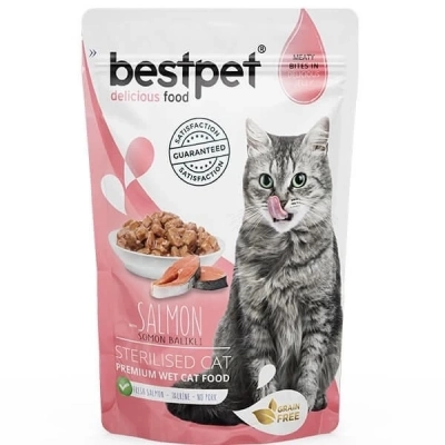 ÇOK SATAN BestPet Sterilised Jelly Pouch Somonlu Kedi Maması 85 Gr