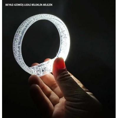 ÇOK SATAN Beyaz-Gümüş Led Işıklı Baskı Yapılabilen Pilli Bileklik Bilezik