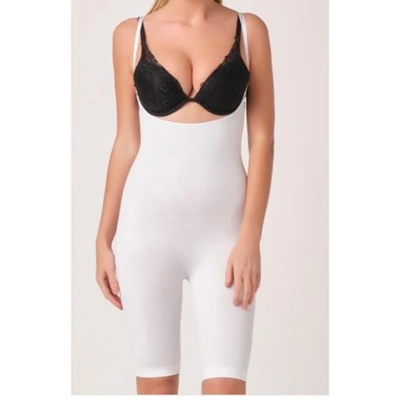 ÇOK SATAN Beyaz Kadın Paçalı Boy Dikişsiz Korse - 751