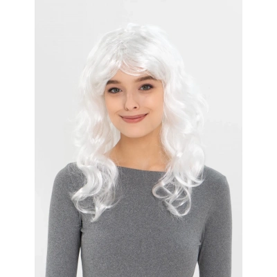 ÇOK SATAN Beyaz Renk Kahküllü Dalgalı Uzun Parti Peruğu