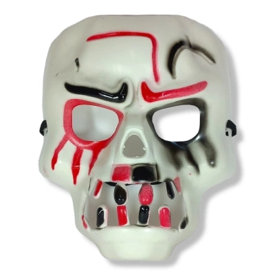 ÇOK SATAN Beyaz Üzeri Rengarenk Korku Dişli Kafatası Maskesi 30x22 cm