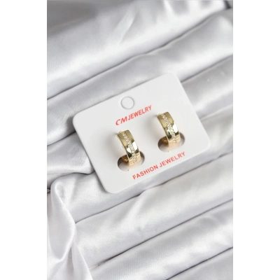 BFS 14K Gold Renk Kaplama Zirkon Taşlı Halka Model CM Kadın Küpe