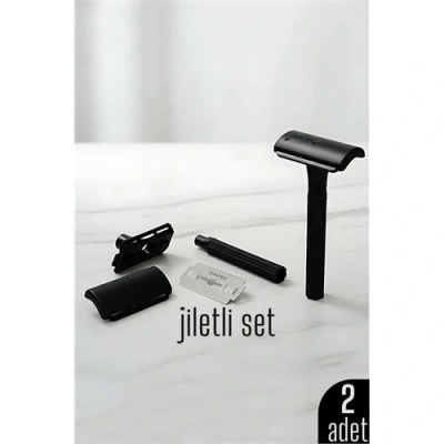 BFS 2li Şık Siyah Plastik Tıraş Aleti – Manuel Tıraş Bıçağı  , Jiletli Ergonomik Saplı