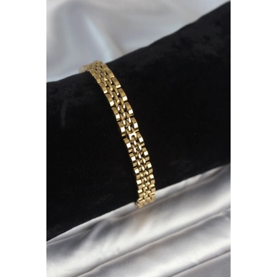 BFS 316L Çelik 7 mm Kalınlıkta Gold Renkli Erkek Bileklik