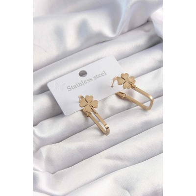 BFS 316L Çelik Altın Renk Geometrik Yonca Model Küpe