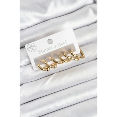 BFS 316L Çelik Gold Renk Kadın Küpe Seti