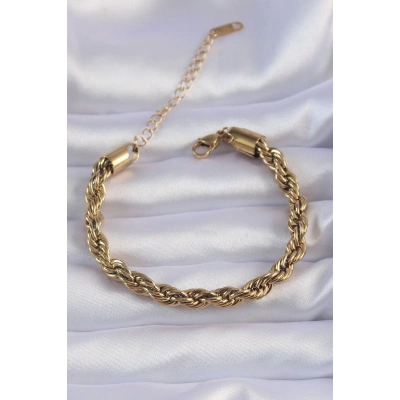 BFS 316L Çelik Gold Renk Kalın Burgu Zincir Bileklik