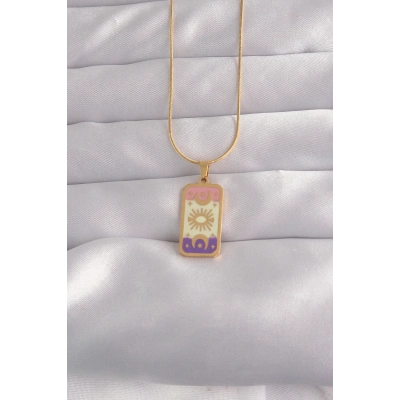 BFS 316L Çelik Gold Renk Karışık Mineli Ay Figür Tarot Kolye