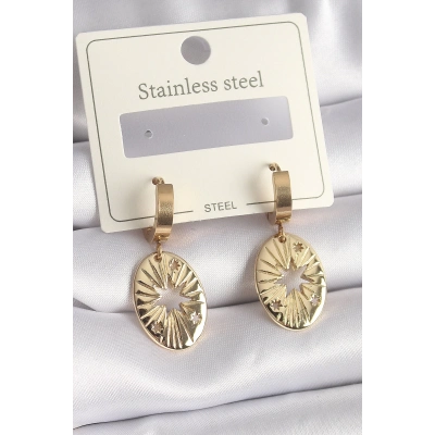 BFS 316L Çelik Gold Renk Kutup Yıldız İşleme Kadın Küpe