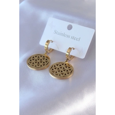 BFS 316L Çelik Gold Renk Lotus Model Kadın Küpe