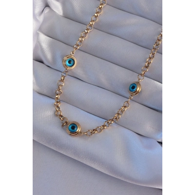 BFS 316L Çelik Gold Renk Nazar Boncuk Model Kolye