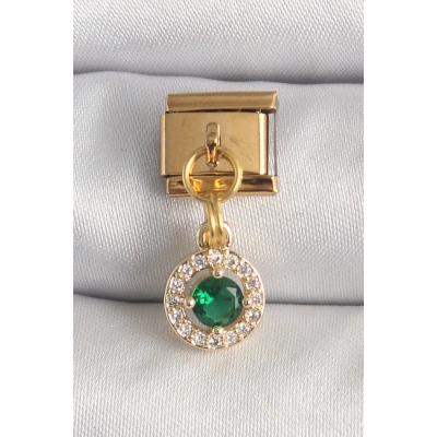 BFS 316L Çelik Gold Renk Sallantı Yeşil Zirkon Taşlı Nomination Charm