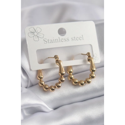 BFS 316L Çelik Gold Renk Topçuk Halka Model Kadın Küpe