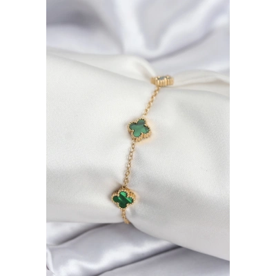 BFS 316L Çelik Gold Renk Yeşil Baby Boy Yonca Kadın Bileklik
