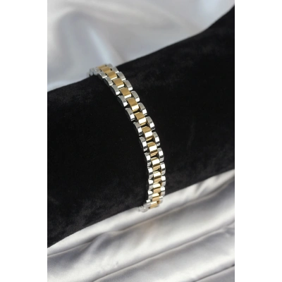 BFS 316L Çelik Gold ve Gümüş Renk 7 mm Kalınlık Erkek Bileklik