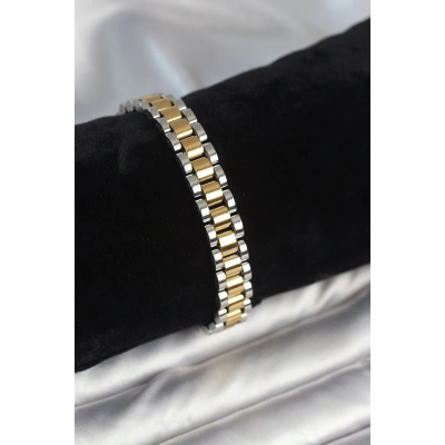 BFS 316L Çelik Gold ve Gümüş Renk 9 mm Kalınlık Erkek Bileklik