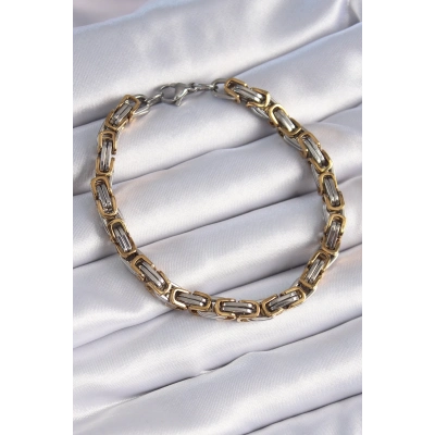 BFS 316L Çelik Gümüş Gold Renk Kral Zincir Model Erkek Bileklik