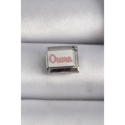 BFS 316L Çelik Gümüş Renk Beyaz Pembe Ouma İşlemeli Nomination Charm