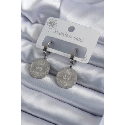 BFS 316L Çelik Gümüş Renk İşleme Detay Kadın Küpe