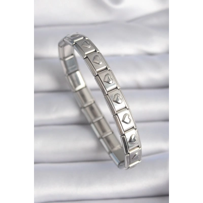 BFS 316L Çelik Gümüş Renk Kalp İşleme Nomination Charm Bileklik