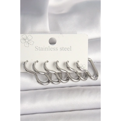 BFS 316L Çelik Gümüş Renk Kalp Model Kadın Küpe Seti