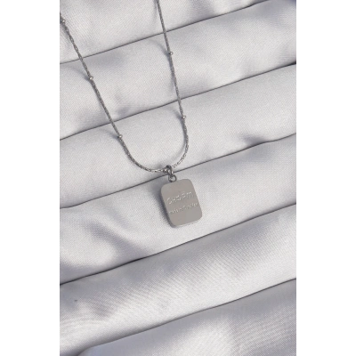 BFS 316L Çelik Gümüş Renk Kare Charm Model Kolye