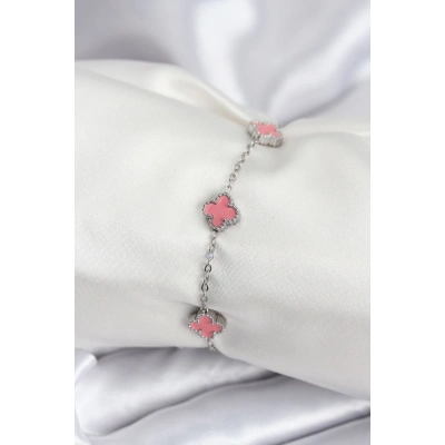 BFS 316L Çelik Gümüş Renk Pembe Baby Boy Yonca Kadın Bileklik