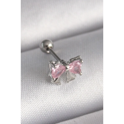 BFS 316L Çelik Gümüş Renk Pembe Zirkon Taşlı Fiyonk Tragus Piercing