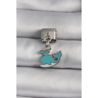 BFS 316L Çelik Gümüş Renk Sallantı Mavi Balina Model Nomination Charm