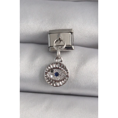 BFS 316L Çelik Gümüş Renk Sallantı Zirkon Taşlı Göz Model Nomination Charm