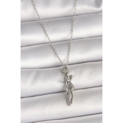 BFS 316L Çelik Gümüş Renk Zincir Sarılma Model Kadın Kolye