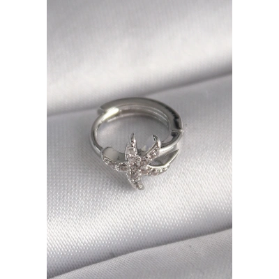 BFS 316L Çelik Gümüş Renk Zirkon Taşlı Deniz Yıldızı Model Tragus Piercing