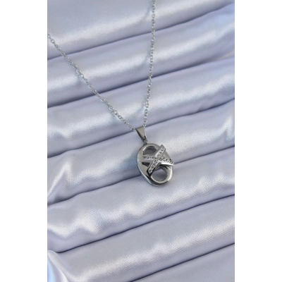 BFS 316L Çelik Gümüş Renk Zirkon Taşlı Kadın Kolye