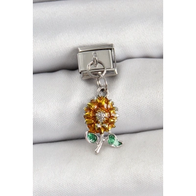 BFS 316L Çelik Sallantılı Ayçiçeği Model Gümüş Renk Nomination Charm