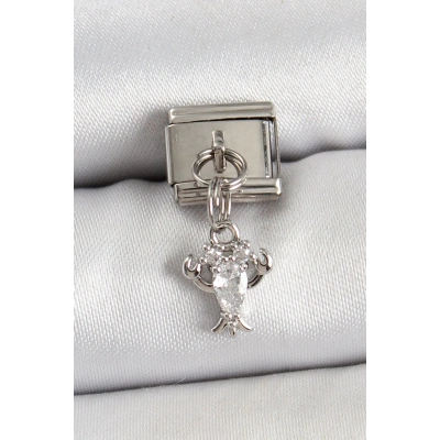 BFS 316L Çelik Sallantılı Zirkon Taşlı Yengeç Model Gümüş Renk Nomination Charm