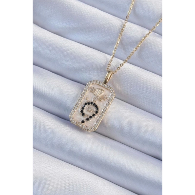 BFS 316L Çelik Zincir Altın Renk Zirkon Taşlı Minimal Papatya Figürlü Tarot Kolye