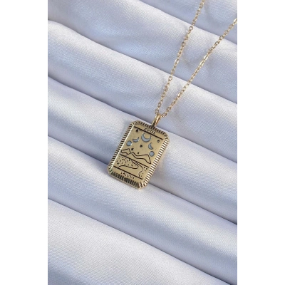 BFS 316L Çelik Zincir Eskitme Altın Renk Ay Figürlü Tarot Kolye