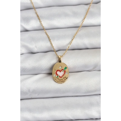 BFS 316L Çelik Zincir Gold Renk Kalp Figürlü Kadın Kolye