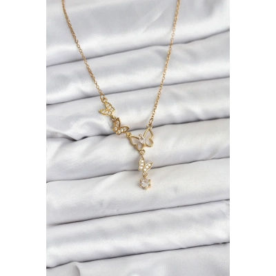 BFS 316L Çelik Zincir Gold Renk Kelebek Model Kadın Kolye