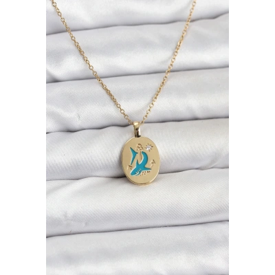 BFS 316L Çelik Zincir Gold Renk Shark Figür Kadın Kolye