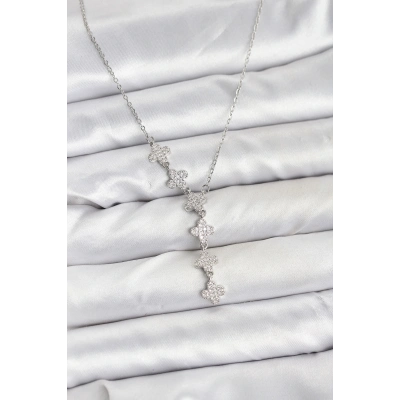 BFS 316L Çelik Zincir Gümüş Renk Yonca Model Kadın Kolye