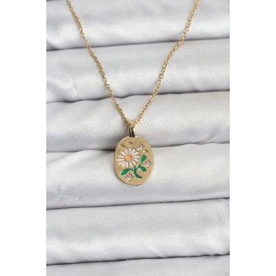 BFS 316L Çelik Zincir Papatya Figürlü Kadın Kolye