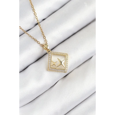 BFS 316L Çelik Zirkon Taşlı Yıldız Model Gold Renk Kadın Kolye