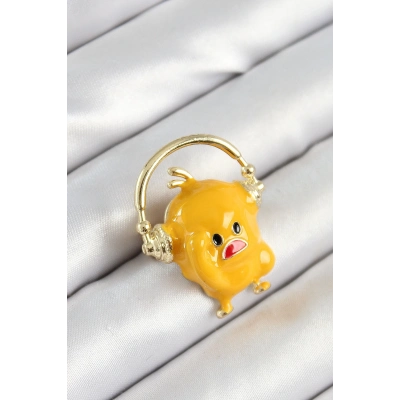 BFS 3D Kulaklıklı Sarı Civciv Figürlü Gold Renk Kadın Broş